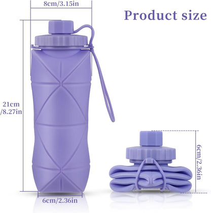 YCT Collapsible Water Bottle 17oz（500ml），Travel Portable Sport Water Bottle，Reusable Silicone Foldable Water Bottles for Gym Camping Hiking (Purple+Black)