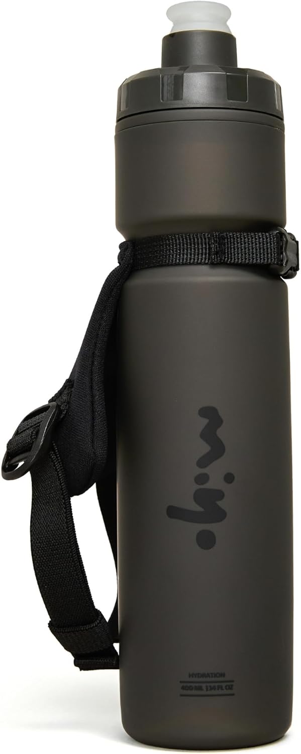 MIYO Insulated Handheld Running Water Bottle 400ml Lightweight Squeeze Bottle with Adjustable Hand Strap, Leakproof Nozzle, BPA-Free for Running, Hiking, Racing & Training (Charcoal)