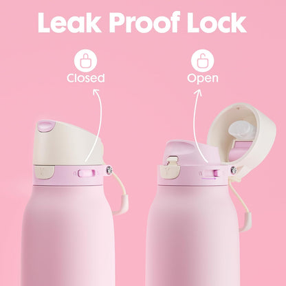 Meoky 24 oz Slim Insulated Water Bottle: Leak Proof Locking Lid, 2-in-1 Straw and Spout, 24 Hours Cold, Top Handle, BPA Free, Stainless Steel Water Bottle for Men Sports Travel Gym, Night