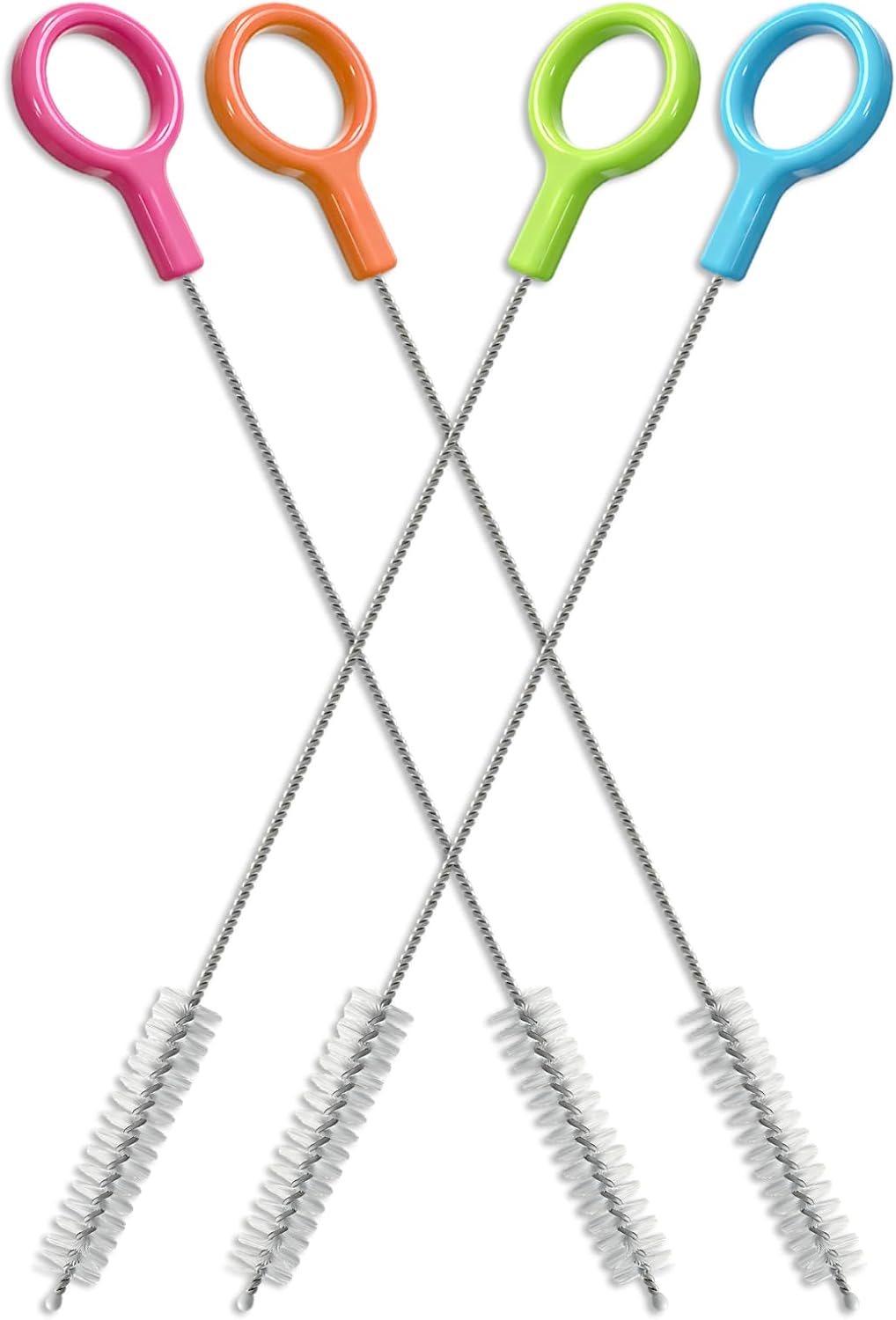 AONEZ Straw Cleaner Brushes Set of 4 – Straw Brush with Non-Slip Handle in Extra-Long Brush for Metal and Plastic Reusable Drinking Straws – Blue, Green, Orange, Pink