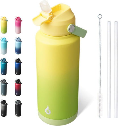 BJPKPK Insulated Water Bottle with Straw Lid, 18oz Thermo Water Bottles with Soft Nozzle, Flex Handle & Non-slip Boot, BPA Free Leak Proof Stainless Steel Metal Thermo, Tumblers, Cups,Sea Salt