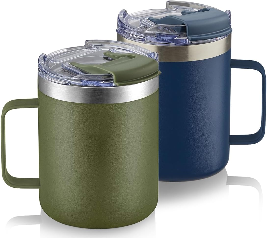 12oz Insulated Coffee Mug Cup with Handle, Stainless Steel Travel Coffee Mug with Flip Lid, Double Wall Vacuum Coffee Tumbler, Navy
