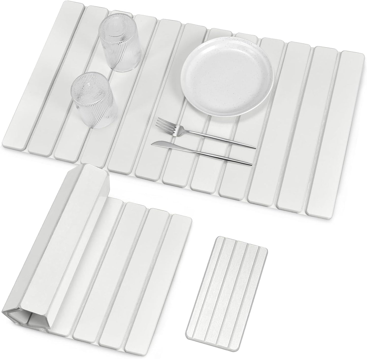 Extra Large Stone Dish Drying Mat for Kitchen Counter, Foldable Quick Dry Dish Drying Mats, Absorbent Diatomaceous Earth Stone Drying Mats for Plate Rack Bottles Cups (Gray Marble 28"×16" & 8"x4")