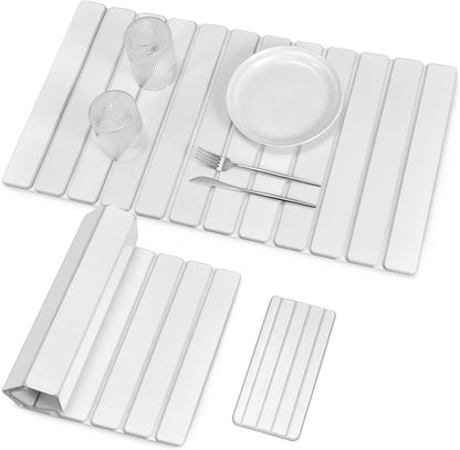 Extra Large Stone Dish Drying Mat for Kitchen Counter, Foldable Quick Dry Dish Drying Mats, Absorbent Diatomaceous Earth Stone Drying Mats for Plate Rack Bottles Cups (Gray Marble 28"×16" & 8"x4")