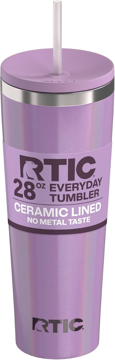 RTIC 20oz Everyday Tumbler Insulated Stainless Steel Portable Travel Coffee Cup with Straw, Ceramic Lining, Spill-Resistant Lid, BPA-Free, Hot and Cold Drink, Beach