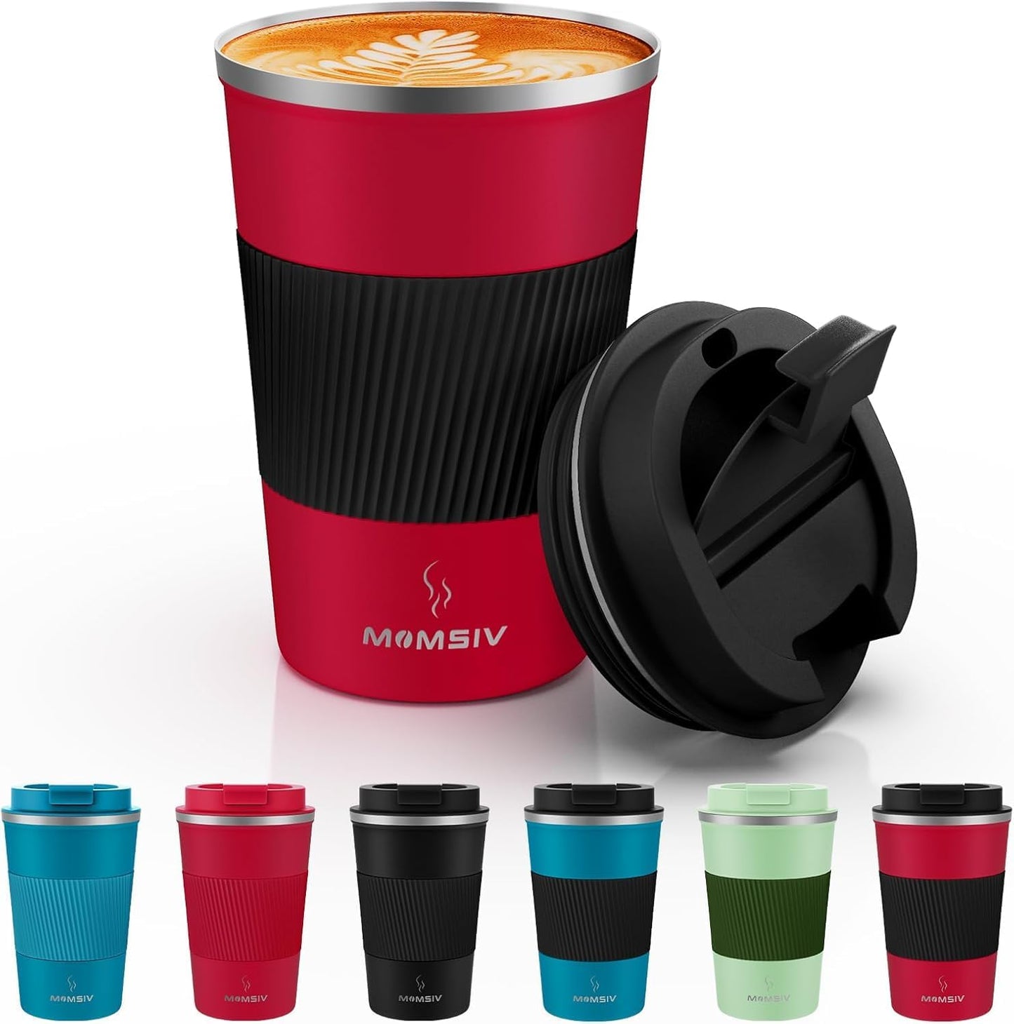 MOMSIV 12oz Travel Mug, Insulated Coffee Cup with Leakproof Lid, Travel Coffee Mug Vacuum Stainless Steel Double Walled Reusable Coffee Cup for Hot and Cold Water Coffee