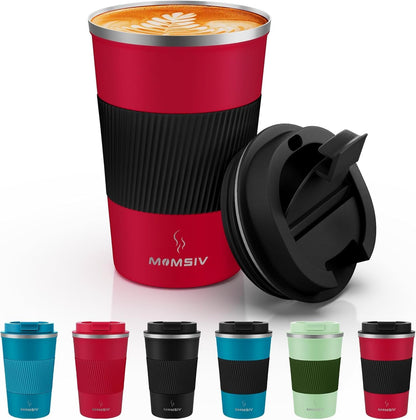MOMSIV 12oz Travel Mug, Insulated Coffee Cup with Leakproof Lid, Travel Coffee Mug Vacuum Stainless Steel Double Walled Reusable Coffee Cup for Hot and Cold Water Coffee