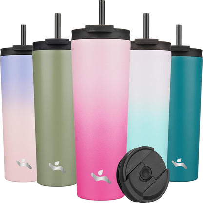 Konokyo 30 OZ Insulated Tumbler with Lid and 2 Straws Stainless Steel Water Bottle Vacuum Travel Mug Coffee Cup,Pastel Sunset
