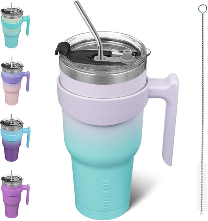 BJPKPK Tumbler With Handle And Straw Lid 40 oz Stainless Steel Insulated Coffee Tumbler Cups For Home, Office or Car,Turquoise