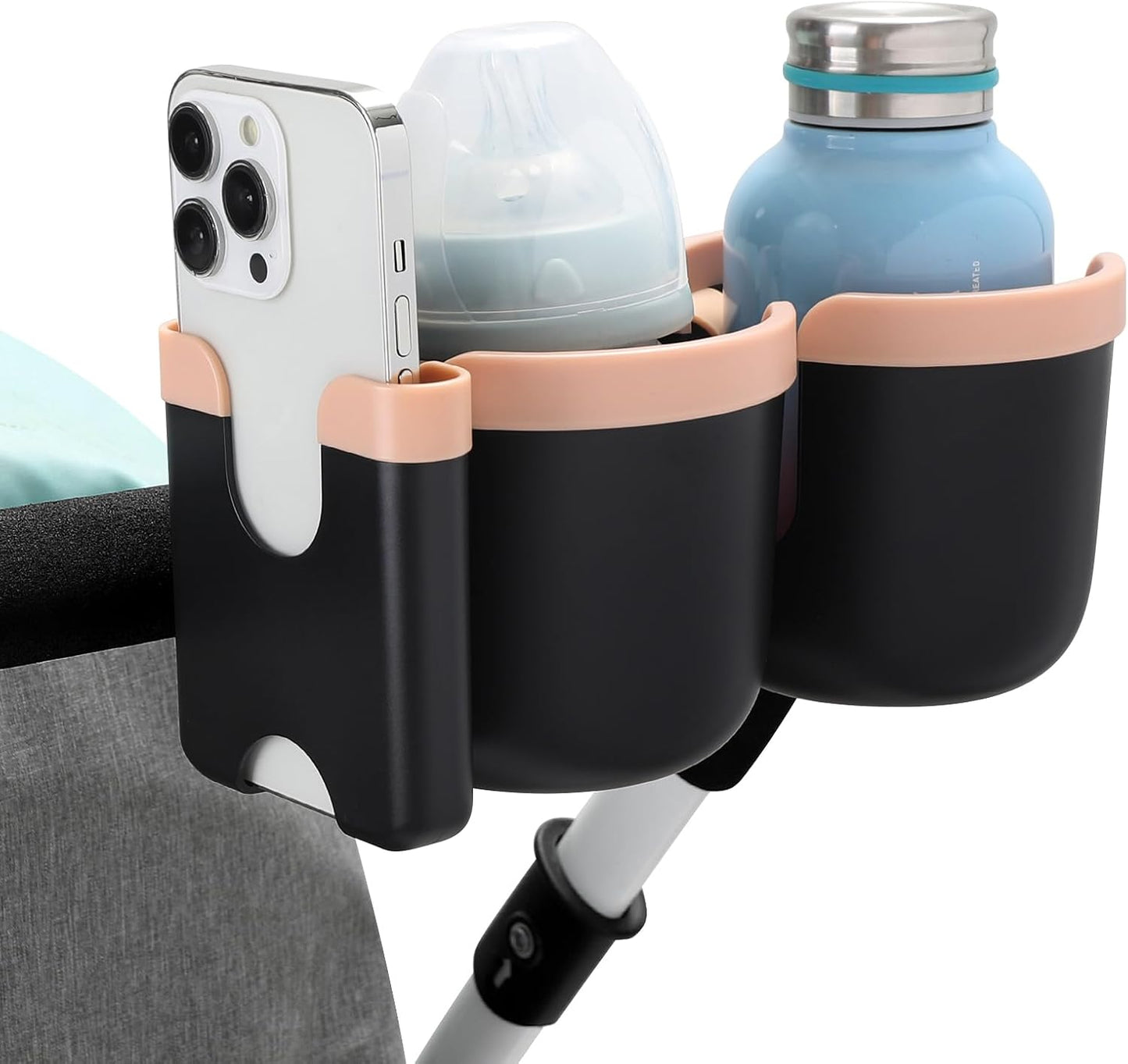 Accmor Stroller Cup Holder with Phone Holder, Bike Cup Holder, Universal Cup Holder for Uppababy Nuna Doona Strollers, 2-in-1 Cup Holder for Walker, Wheelchair, Scooter - Colors B