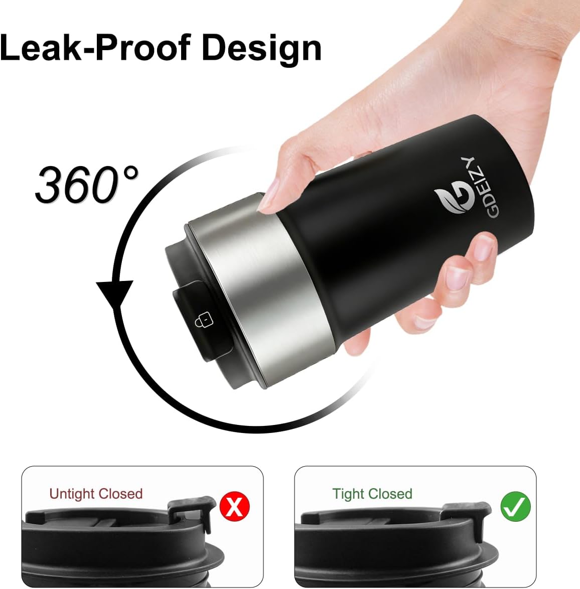 17oz Double Wall Stainless Steel Vacuum Insulated Travel Mug, Spill-Proof & Leak-Proof Coffee Mug, BPA-Free Reusable Coffee Cup for Hot & Cold Drinks, Black (Black)