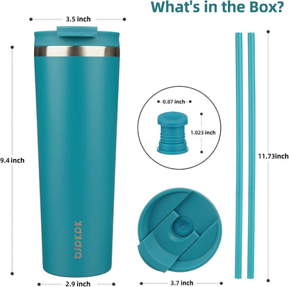 BJPKPK 22oz Insulated Tumbler With lid And Straw Stainless Steel Tumblers Travel Coffee Mug Reusable Thermal Cup,Sky
