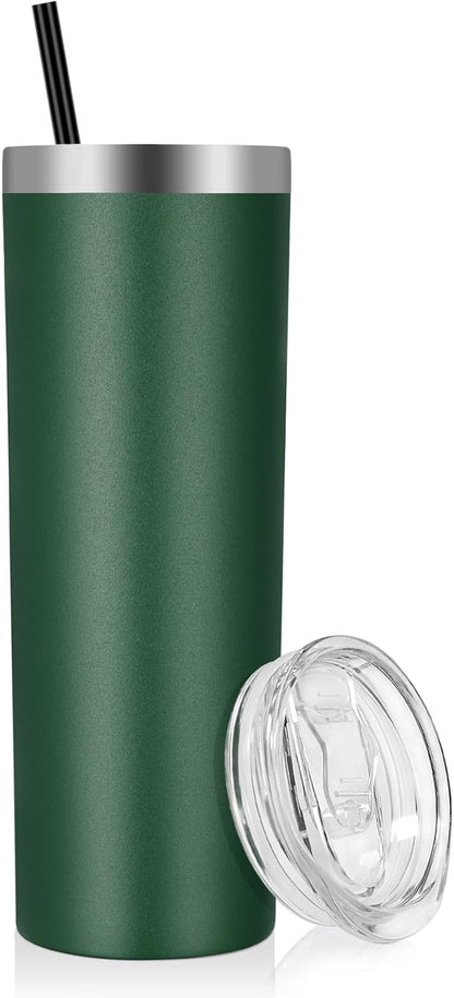 VEGOND Stainless Steel Skinny Tumbler, 20 oz Vacuum Insulated Tumbler with Lid and Straw, Double Wall Coffee Cup, Travel Mug for Cold Hot Drinks, Light Pink 1 Pack