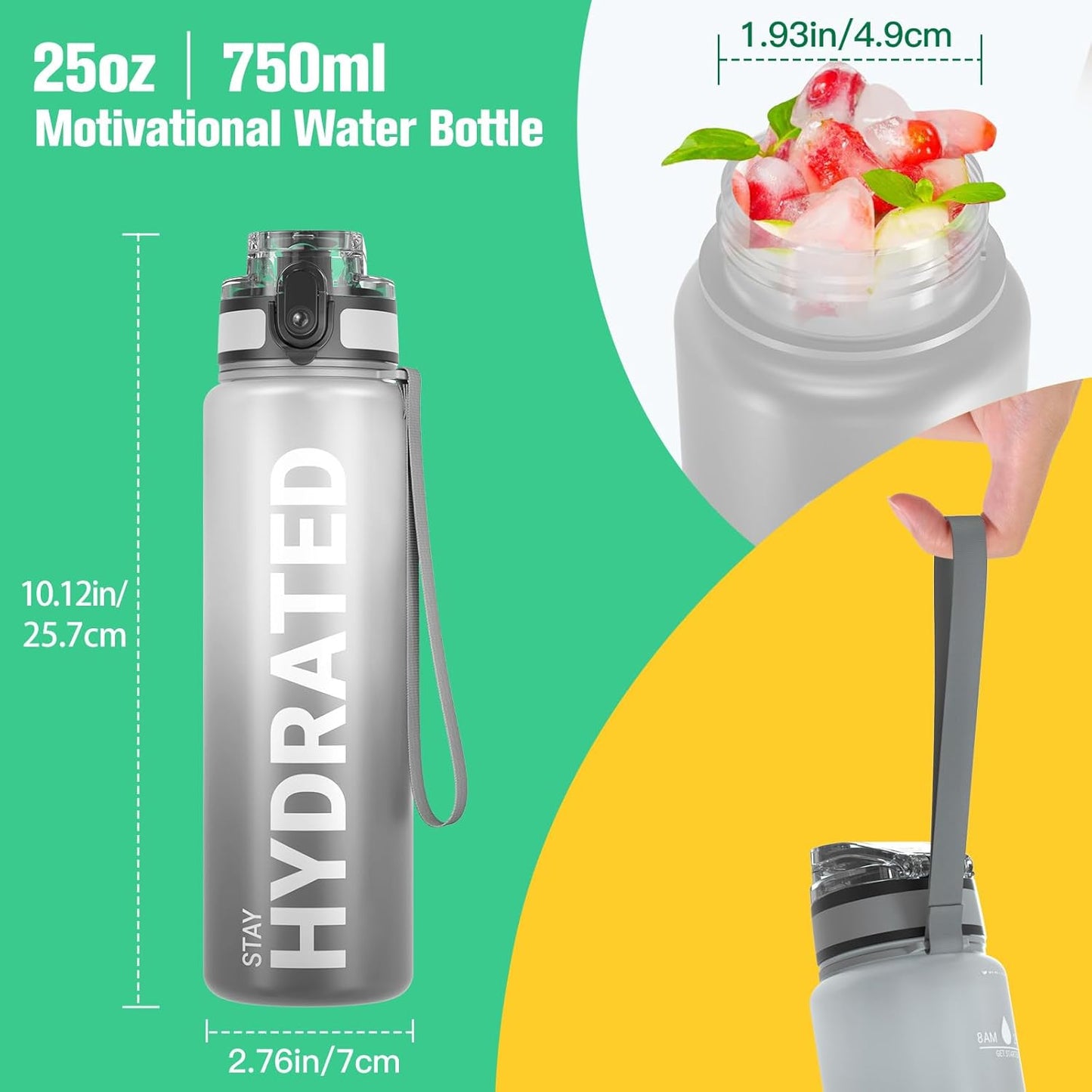 Sahara Sailor Water Bottle 32oz, Durable and Leakproof Water Bottles Motivational with Time Marker, Tritan, BPA Free, Wide Mouth with Easy Clean Brush for Gym, Travel, Home, School, Office (1 Bottle)