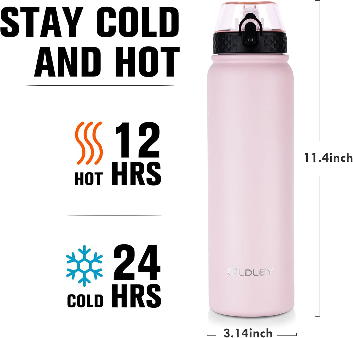 Oldley Insulated Water Bottle 20oz for Adults Kids Stainless Steel Water Bottles with Straw/Chug/Carabiner 3 Lids Fruit Strainer Double Wall Vacuum Wide Mouth BPA Free Leak-Proof for School Travel