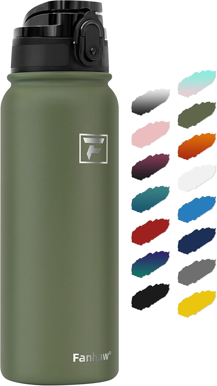 Fanhaw 20 oz Insulated Stainless Steel Water Bottle with Anti-Dust Chug Lid, Leakproof Vacuum Metal Everyday Use Bottle for Kids, Teens & Adults, Back to School Essentials (Green Blue)