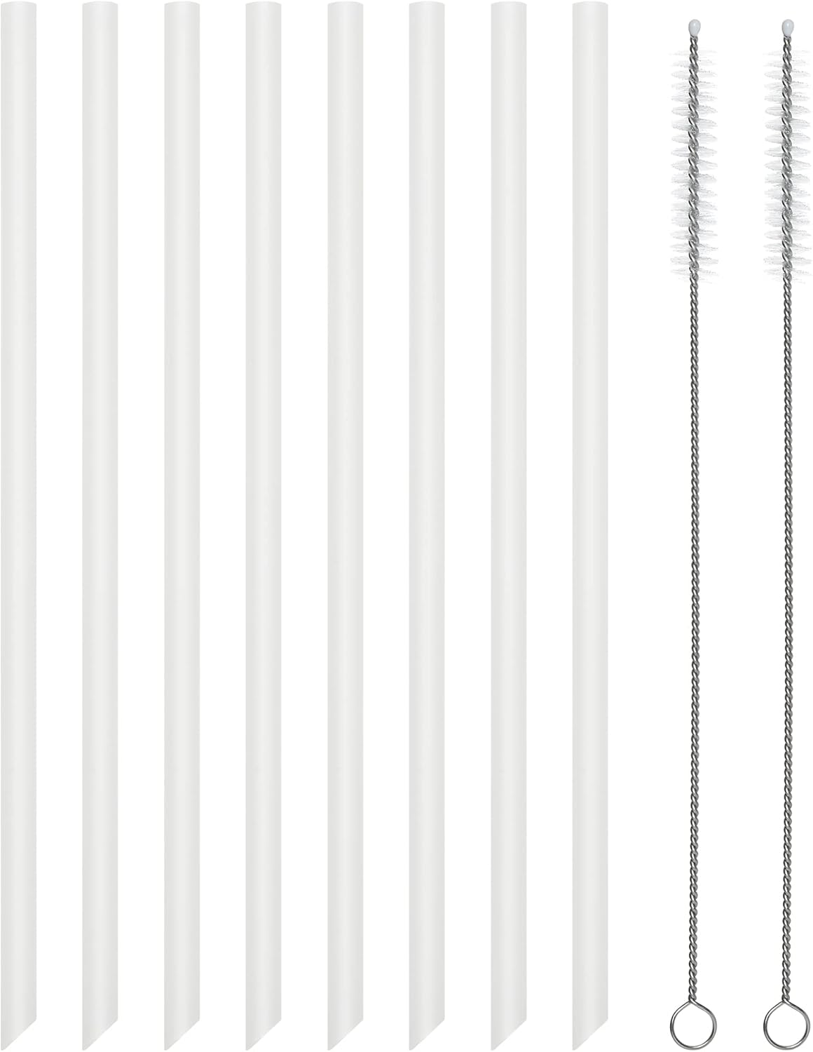Reusable Silicone Drinking Straws, 8 Pcs Long Straight Flexible Clear Straws with 2 Cleaning Brushes for 20 oz Rtic/Ozark/Stanley Tumblers, BPA free, no Rubber Taste