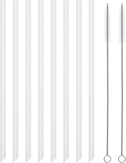 Reusable Silicone Drinking Straws, 8 Pcs Long Straight Flexible Clear Straws with 2 Cleaning Brushes for 20 oz Rtic/Ozark/Stanley Tumblers, BPA free, no Rubber Taste