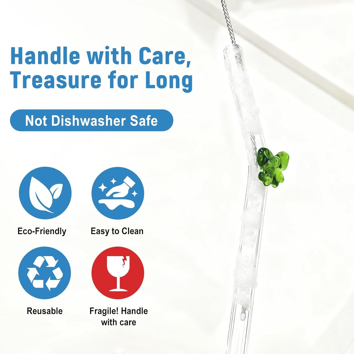 Borosilicate Glass Straws for 16 oz Tumbler, 9 inch 8mm BPA Free, Reusable Drinking Straws Clear Bent Skinny for Iced Coffee and Hot Drinks