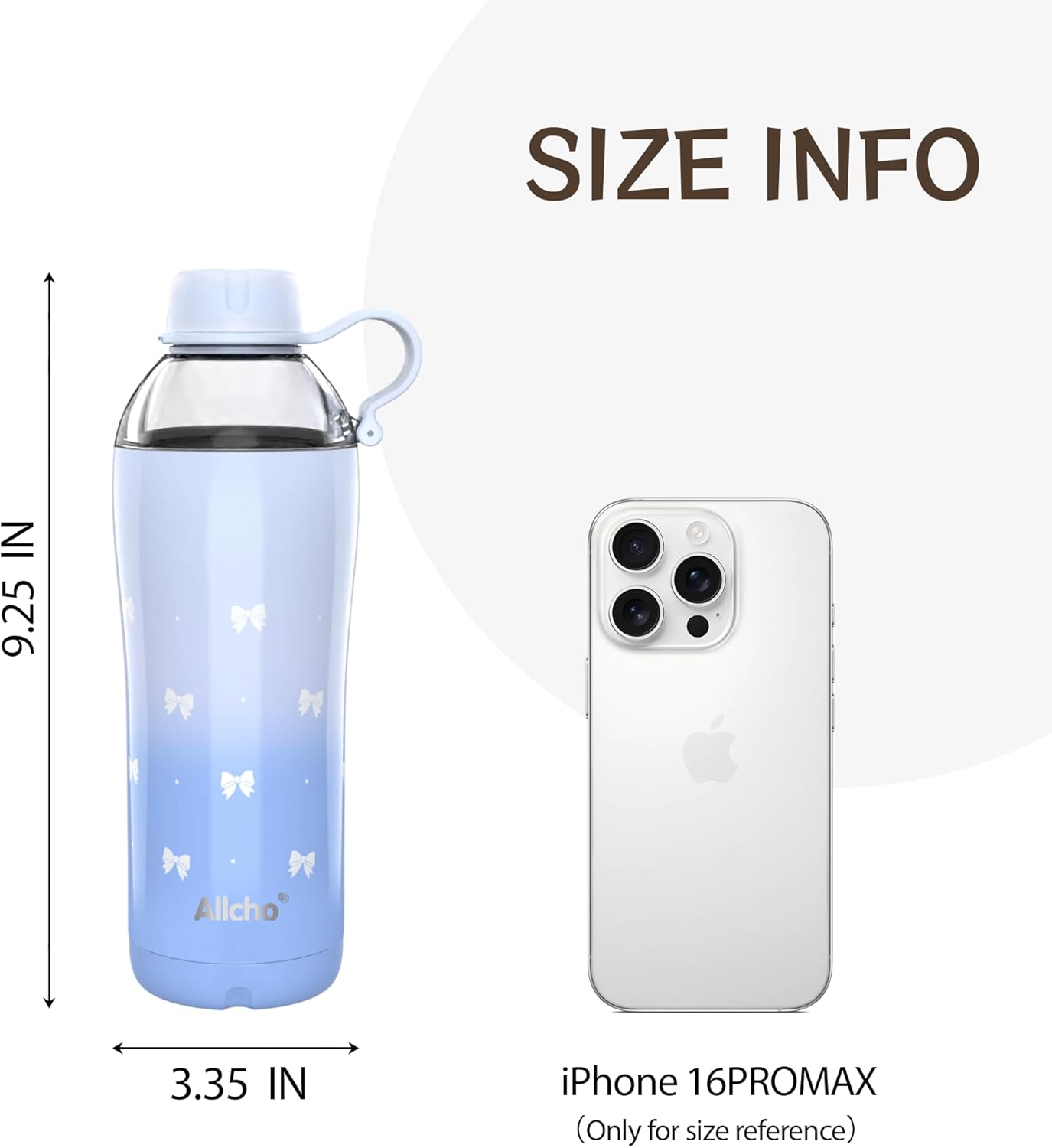Allcho Insulated Water Bottle for Women, 18oz Stainless Steel Leak Proof Tumbler with 2 Lids, BPA-Free Tritan Chug & Straw Lid, Double Wall Vacuum Flask