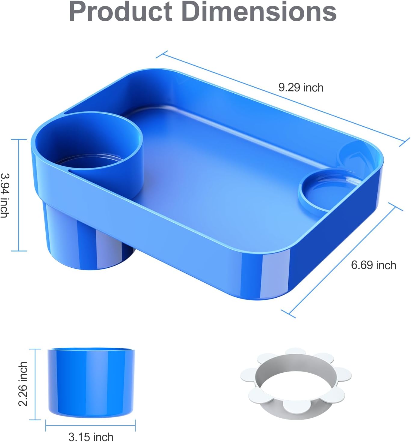 Car Seat Snack Tray for Toddlers - 3 Inch Cup Holder Fits Most Sippy Cups & Straw Bottles with Dip Well, Mess-Free Square Kids Travel Tray Road Trip Essentials, Black