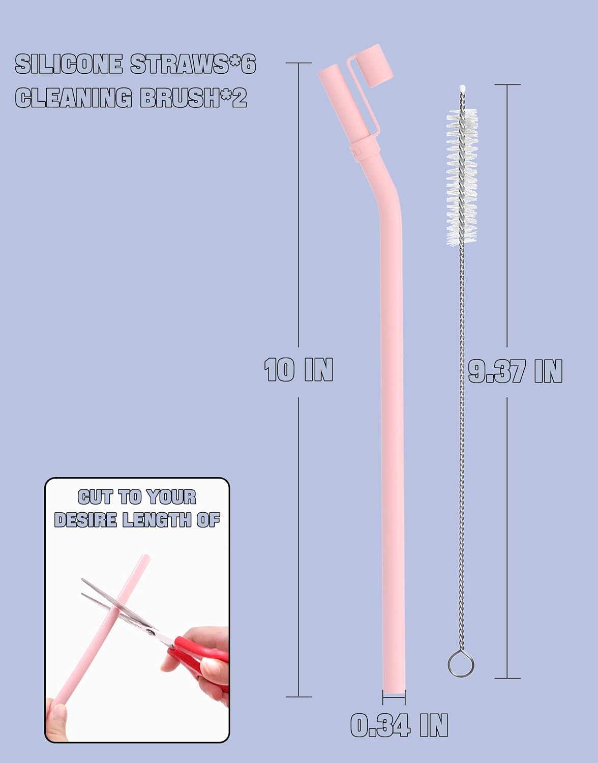 Doboli 10 inch Silicone Reusable Bendy Straw Flexible Straws With Straw Cover, Compatible with 20 oz 30 oz 32 oz Cup Tumbler Non Rubber, 6 Pack Smoothie Silicone Straws Straw with Cleaning Brush