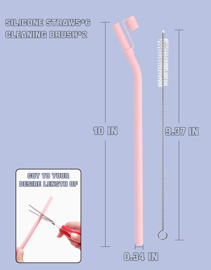 Doboli 10 inch Silicone Reusable Bendy Straw Flexible Straws With Straw Cover, Compatible with 20 oz 30 oz 32 oz Cup Tumbler Non Rubber, 6 Pack Smoothie Silicone Straws Straw with Cleaning Brush