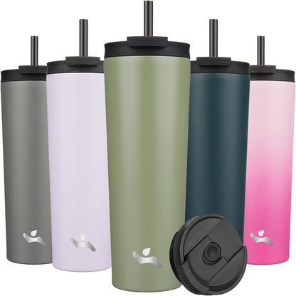 Konokyo 30 OZ Insulated Tumbler with Lid and 2 Straws Stainless Steel Water Bottle Vacuum Travel Mug Coffee Cup,Pastel Sunset