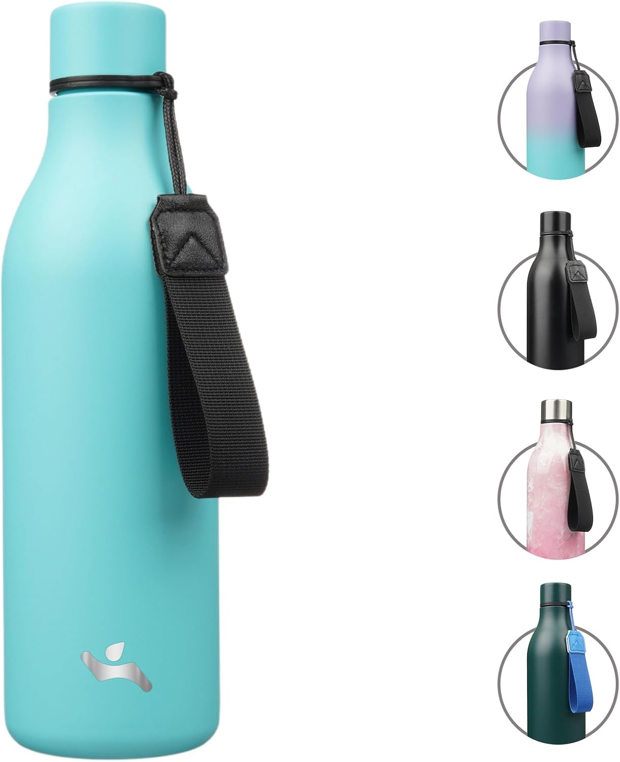 Konokyo Insulated Water Bottle with Strap,18 oz Double Wall Stainless Steel Vacuum Bottles Metal Water Flask,Macaron Green - Colors B