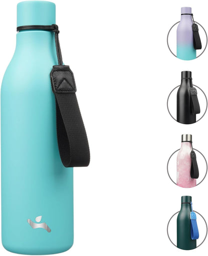Konokyo Insulated Water Bottle with Strap,18 oz Double Wall Stainless Steel Vacuum Bottles Metal Water Flask,Macaron Green - Colors B