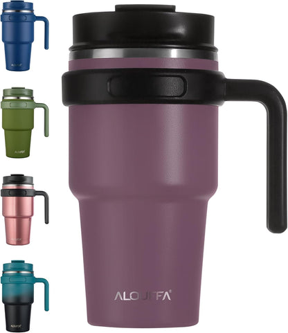 20 oz Insulated Coffee Mug Tumbler with Handle, Stainless Steel Travel Mug Tumbler with Lid and Straw,Double Wall Vacuum Leak Proof Ice Coffee Thermal Cup, Black