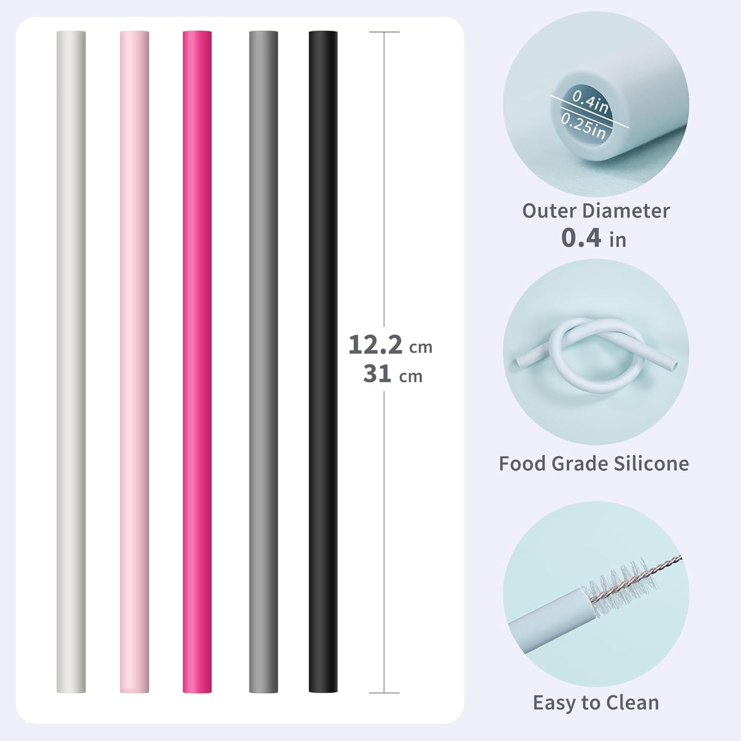 Reusable Silicone Straws for Stanley/Simple Modern 40 oz Tumbler, 12.2 Inch Extra Large Rubber Drinking Straws for 20/30/40/50/64 oz Tumbler, Cleaning Brush
