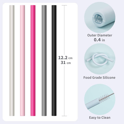Reusable Silicone Straws for Stanley/Simple Modern 40 oz Tumbler, 12.2 Inch Extra Large Rubber Drinking Straws for 20/30/40/50/64 oz Tumbler, Cleaning Brush