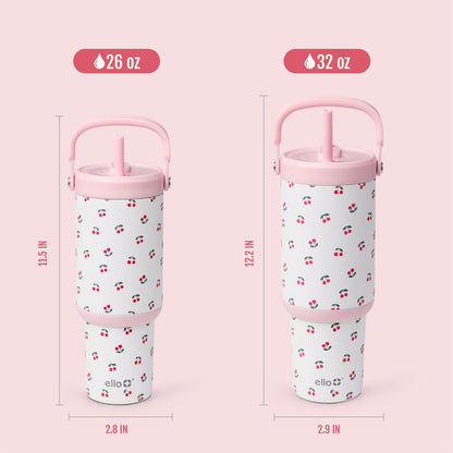 Ello Oasis Go+ 26oz Tumbler with Top Handle and Retracting Straw | Reusable Insulated Stainless Steel Cup, 100% Leakproof Water Bottle, 24 Hours Cold, Cup Holder Friendly For Travel | Wild Rasberry