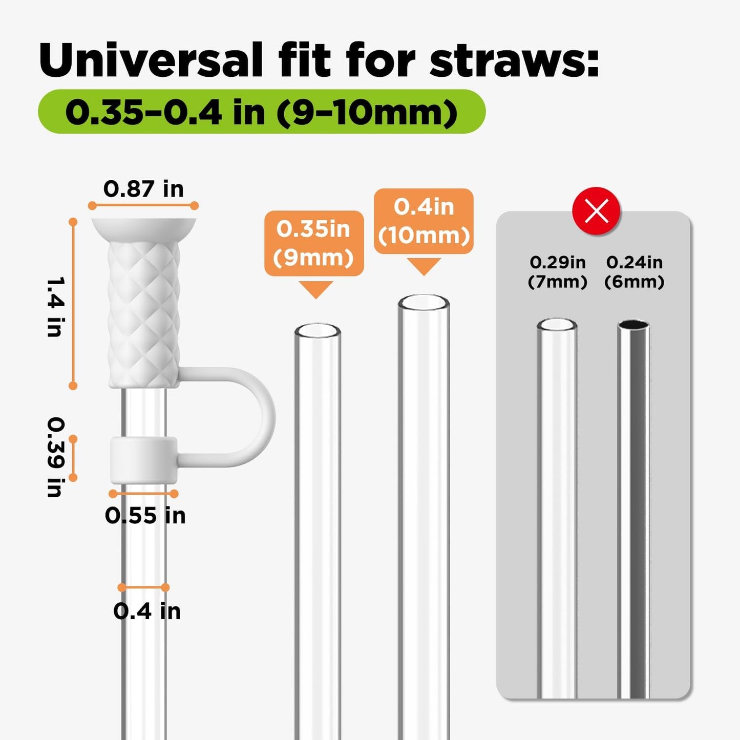 6 Pcs Straw Cover Caps with Suction Base, 0.4in/10mm Straw Toppers for Stanley Cup 30/40 oz, Multicolor