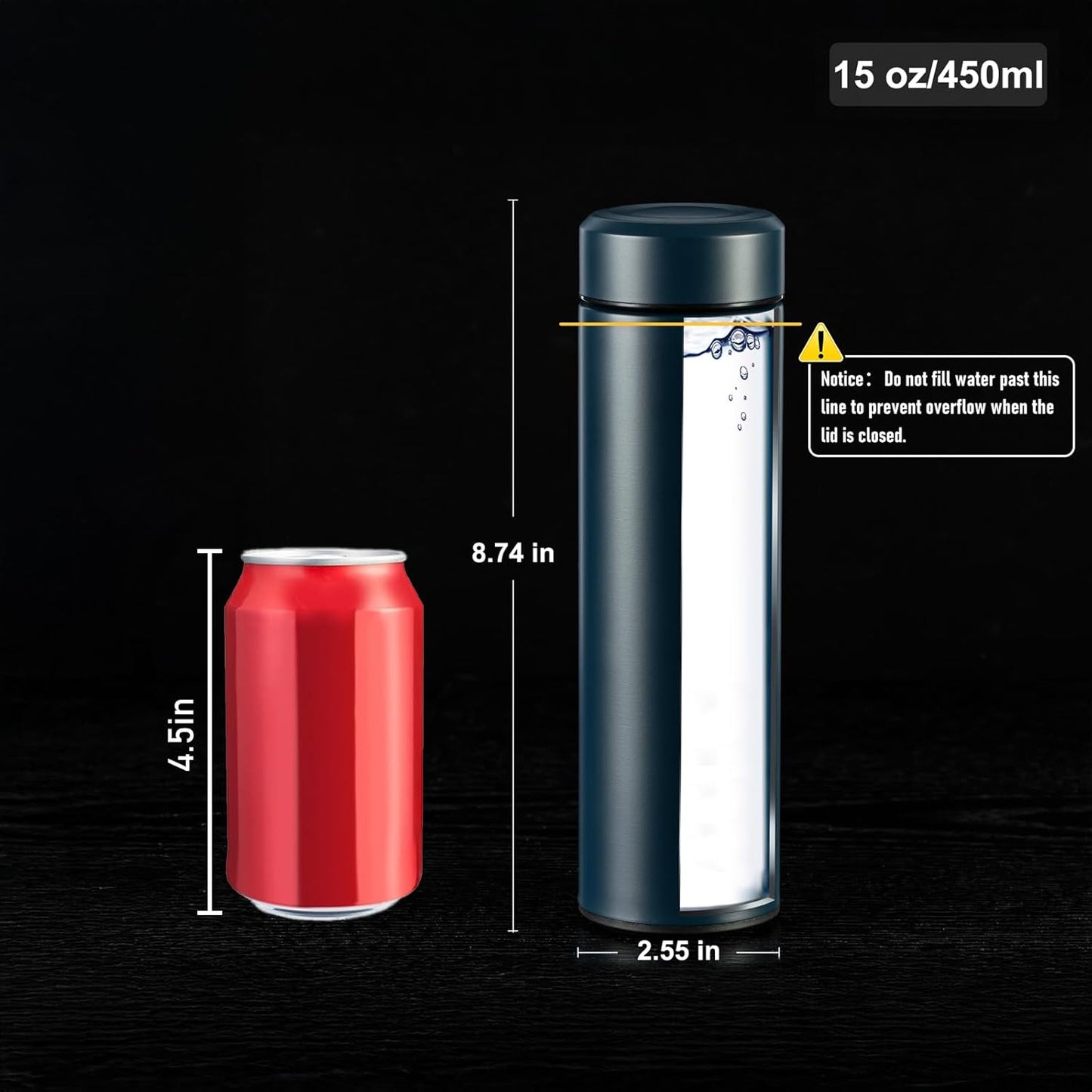 PARACITY Insulated Water Bottle,15 oz Stainless Steel Thermo, Double Wall Vacuum Water Bottle, Metal Water Bottle Keeps Hot for 12 Hrs, Cold for 24 Hrs, for Coffee, Drinks
