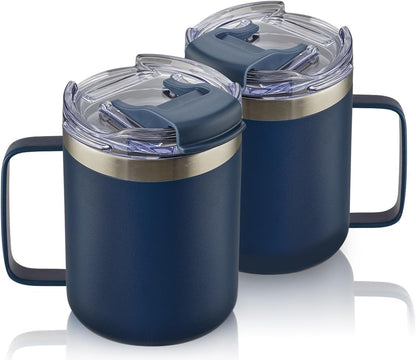 12oz Insulated Coffee Mug Cup with Handle, Stainless Steel Travel Coffee Mug with Flip Lid, Double Wall Vacuum Coffee Tumbler, Navy