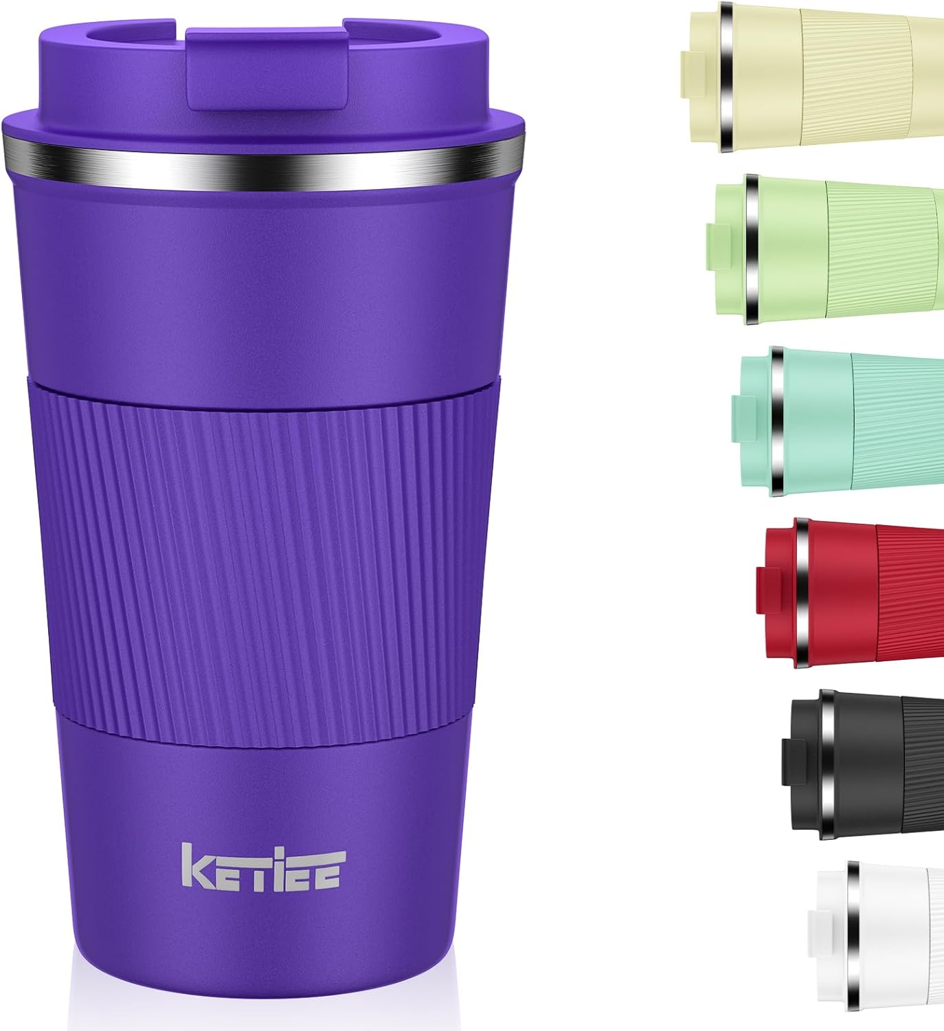 KETIEE Travel Coffee Mug Spill Proof 12oz, Insulated Travel Mug to Go, Reusable Coffee Cup with Seal Lid, Vacuum Stainless Steel Tumbler for Hot/Cold Drinks (Red)