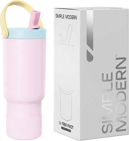 Simple Modern Trek Pivot | 24oz Kids Flip Straw Tumbler with Handle and Silicone Boot | Insulated Water Bottle Stainless Steel Cup | School Travel Jug | Seaside