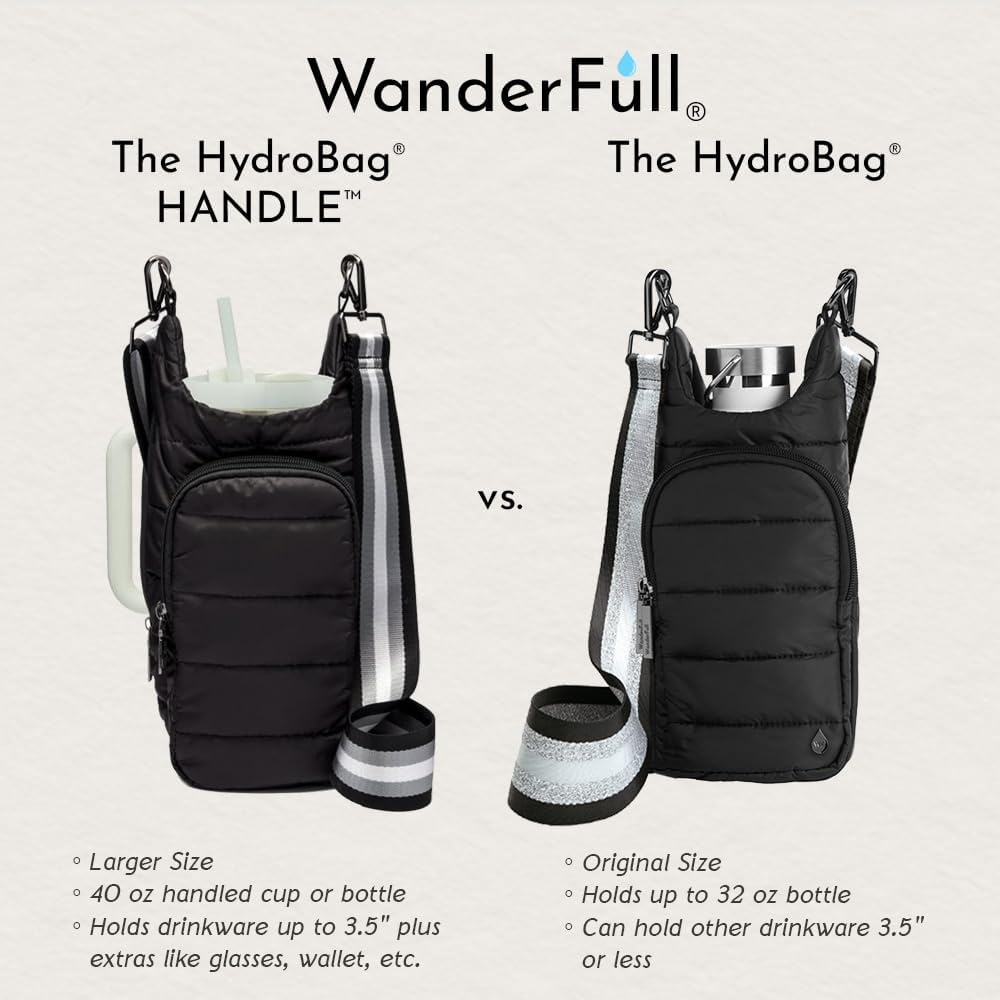 WanderFull Original HydroBag Handle® Zipper Slot for Handle, Hands-Free Crossbody Water Bottle Holder & Tumbler Accessories