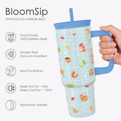 SANDJEST Pickleball Stainless Steel Locking Lid Silicone Straw Tumbler with Handle 40oz, Insulated Stainless Steel Travel Cup for Women Girls Friends Players, Gift Idea for Birthday Christmas