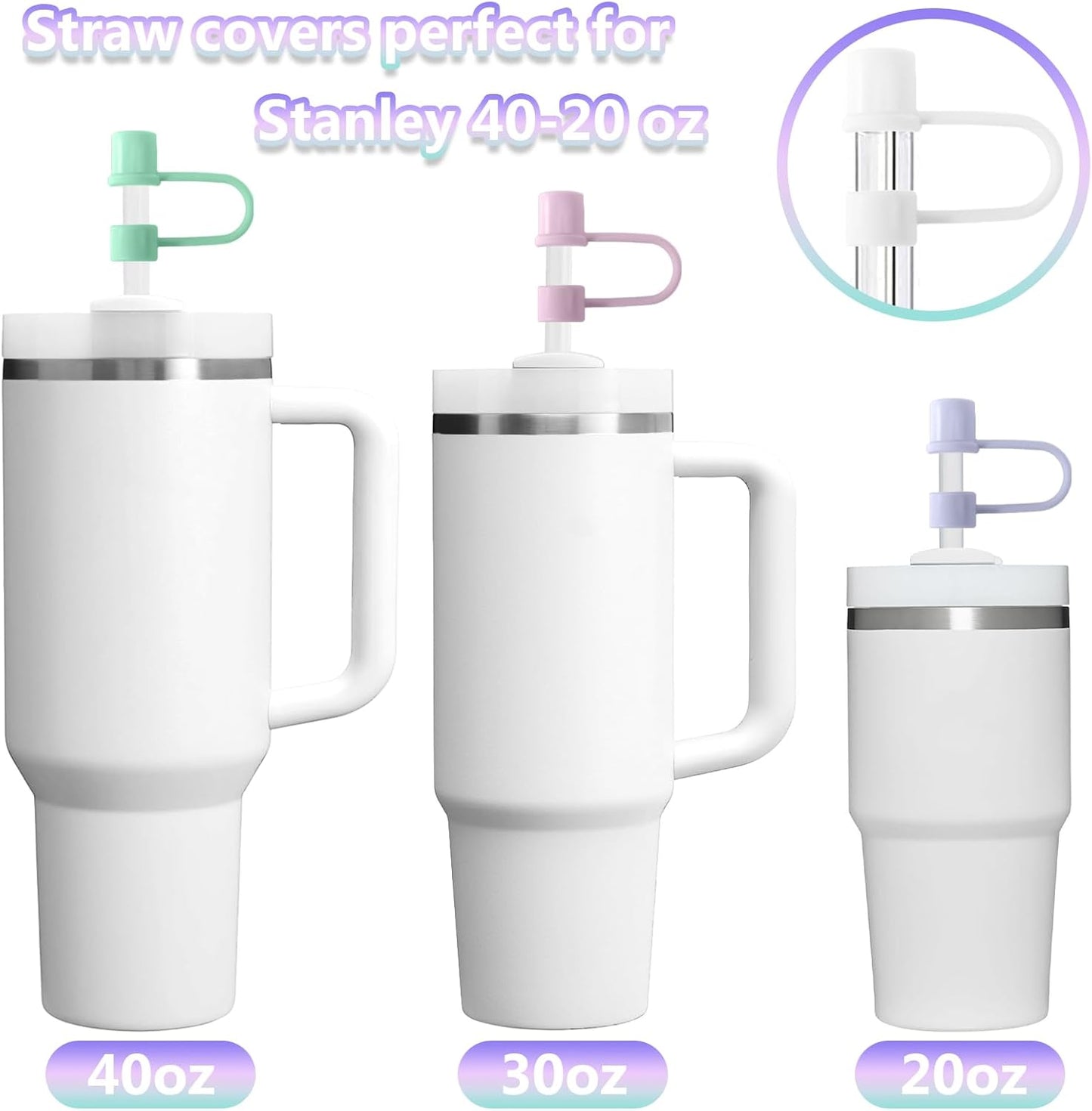 6PCS Silicone Straw Covers Cap Compatible with Stanley Cup 30-40 oz Tumbler with Handle 10mm Straw Toppers，Dust-Proof Reusable Straw Cover for Stanley Cup Accessories (Black)
