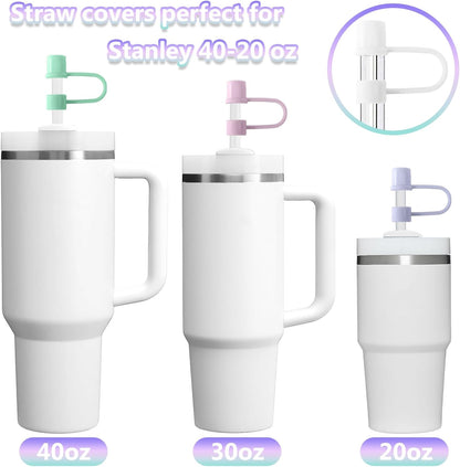 6PCS Silicone Straw Covers Cap Compatible with Stanley Cup 30-40 oz Tumbler with Handle 10mm Straw Toppers，Dust-Proof Reusable Straw Cover for Stanley Cup Accessories (Black)