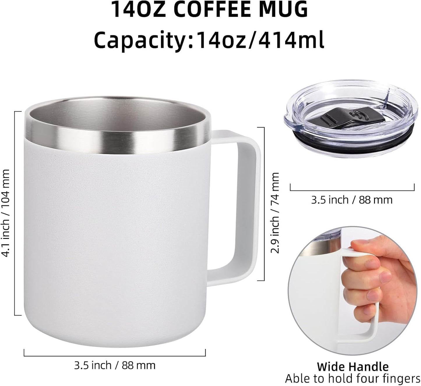 Volhoply 14oz Insulated Stainless Steel Coffee Mug with Lid Bulk 4 Pack,Double Wall Vacuum Travel Coffee Cup with Handle,Reusable Metal Cups Tumbler Cup,Camping Mugs,Ideal Gifts(Mix,4)