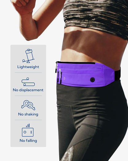 WATERFLY Running Belt Fanny Pack: Runner Marathon Jogging Waist Pack Sport Workout Exercise Fitness Phone Holder Belt for Men Women Jogger Slim Waist Bag Black
