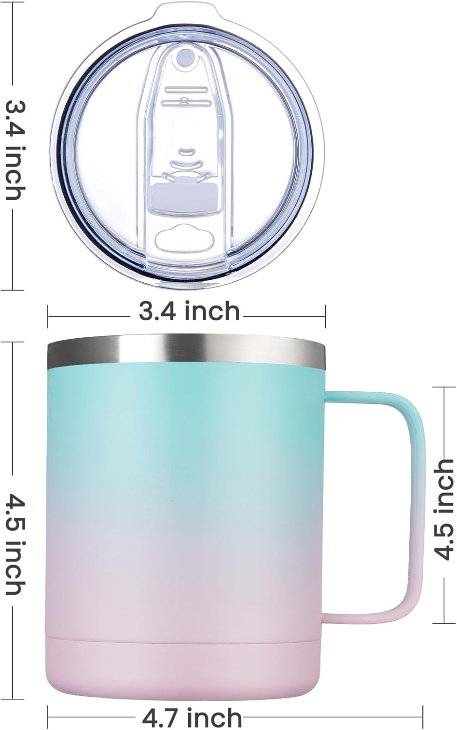 MEWAY 12oz Coffee Mug With Handle and Sliding Lid,Stainless Steel Travel Tumbler Cup with Handle,Double Wall Vacuum Insulated Camping Cup for Hot & Cold Drinks Tea (Black,Set of 1