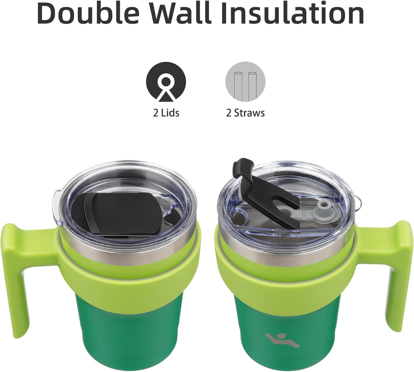 Konokyo 20 oz Tumbler with Handle and 2 Straw 2 Lid, Insulated Water Bottle Stainless Steel Vacuum Cup Reusable Travel Mug,Black