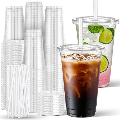 24 oz Clear Plastic Cups with Lids and Straws