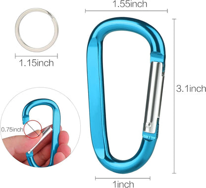 CampTek Carabiner Caribeaner Clip,3" Large Aluminum D Ring Shape Carabeaner with Keyring Keychain Hook