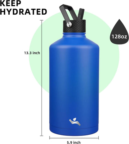 Konokyo 22oz Stainless Steel Bottles with 3 Lids Sport Insulated Water Bottle,Mint